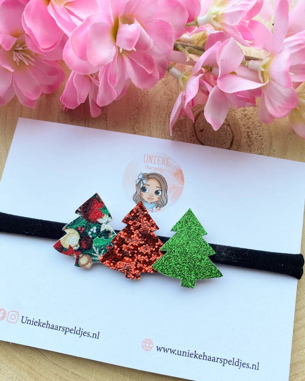 Nylon haarbandje met kerstboompjes