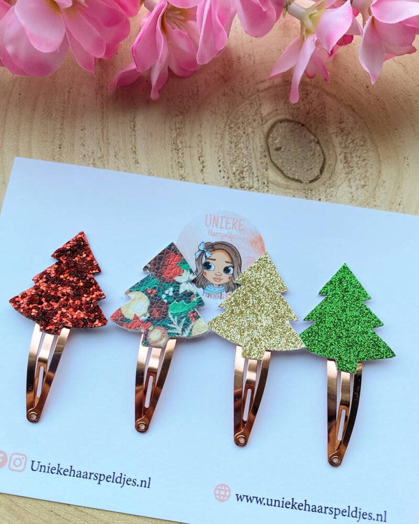 Setje haarspeldjes kerstboompjes