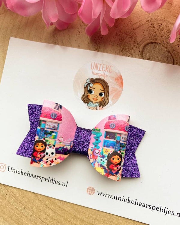 Glitter paars/roze Gabby’s dollhouse strik