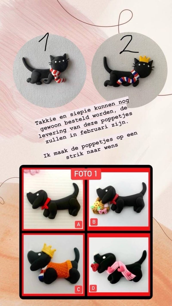 Takkie of Siepie fimo poppetje op een strik (lees omschrijving)