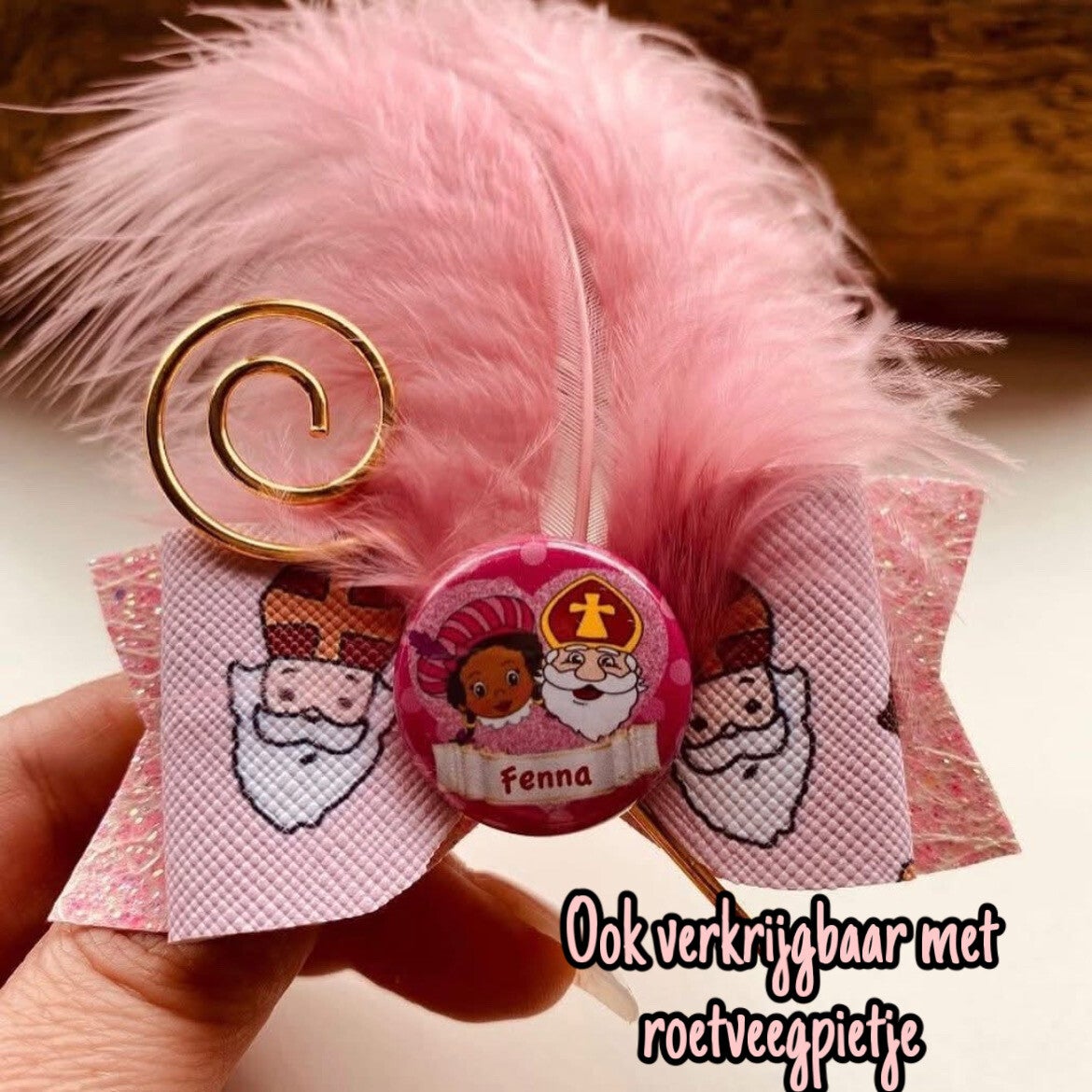 Roze sinterklaas strik met naam