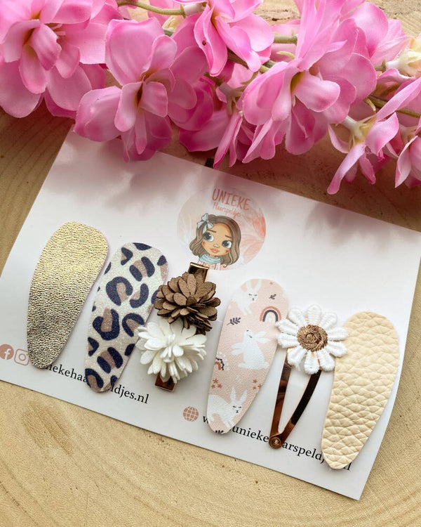 Setje haarspeldjes brown leopard beige