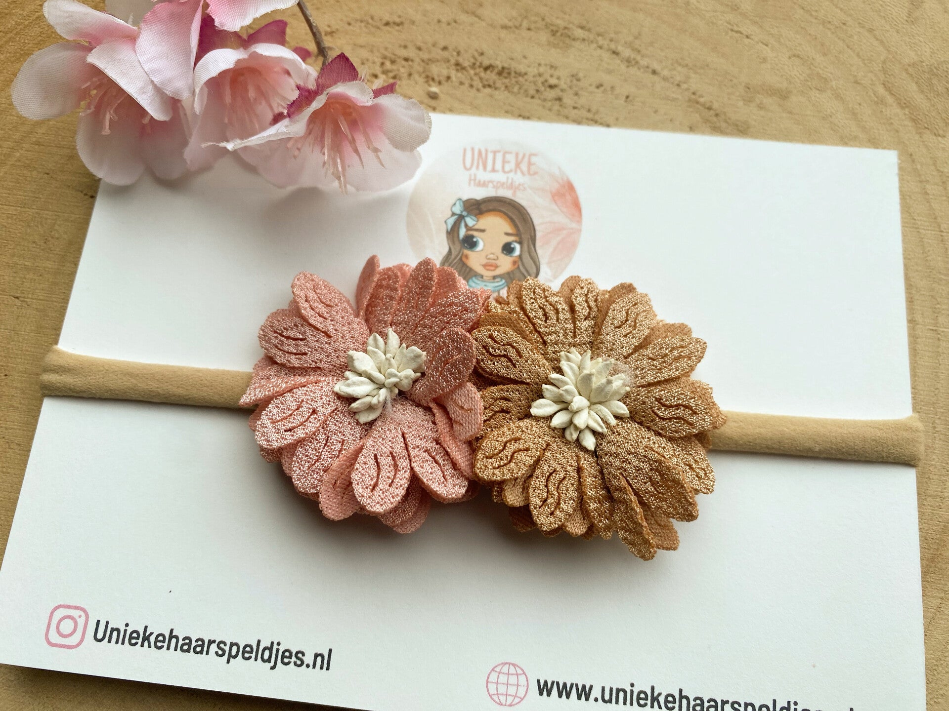 Nylon haarbandje herfst oudroze beige