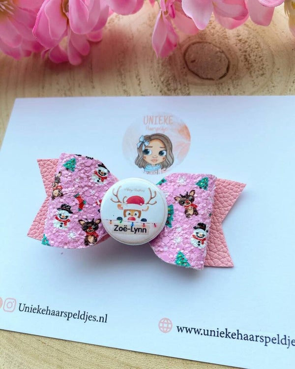 Roze glitter kerst strik met naam