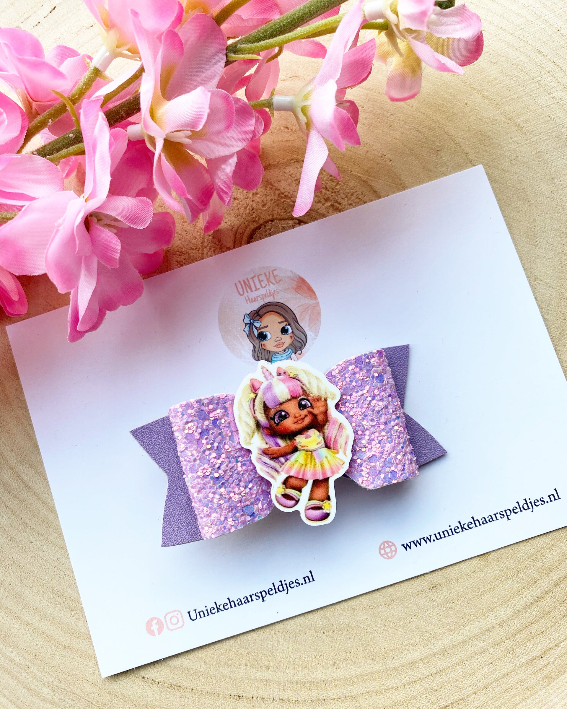 Mooie lila glitter strik