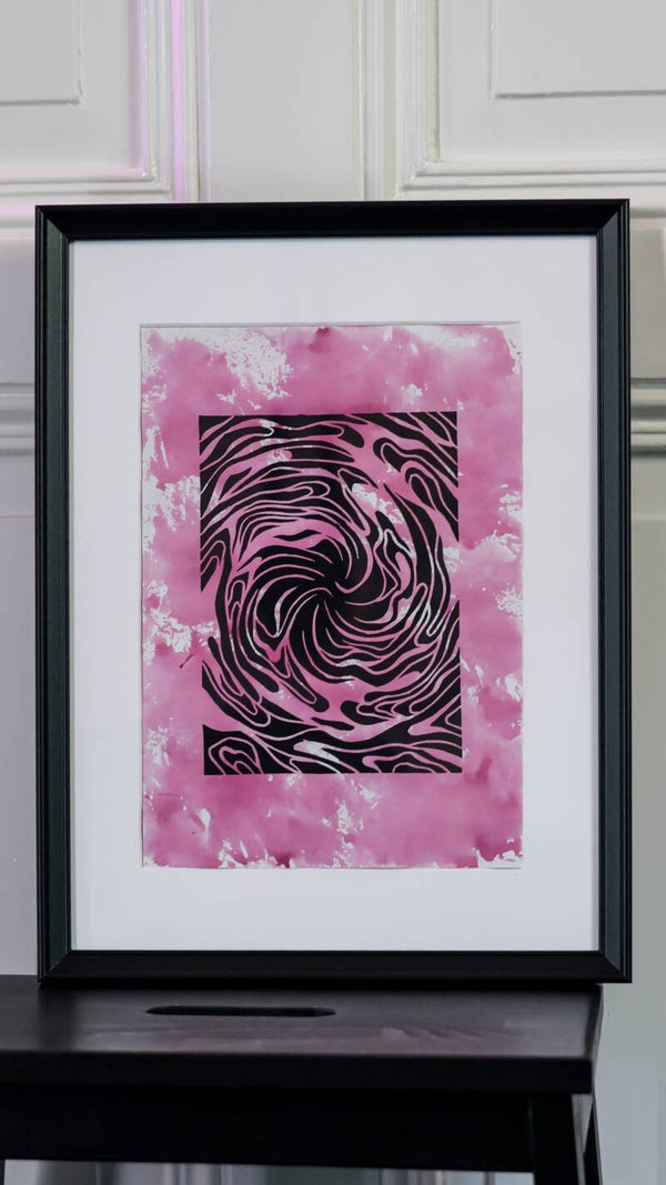 Linoldruck „Abstract Vortex“ - Handgefertigtes Unikat (A4)