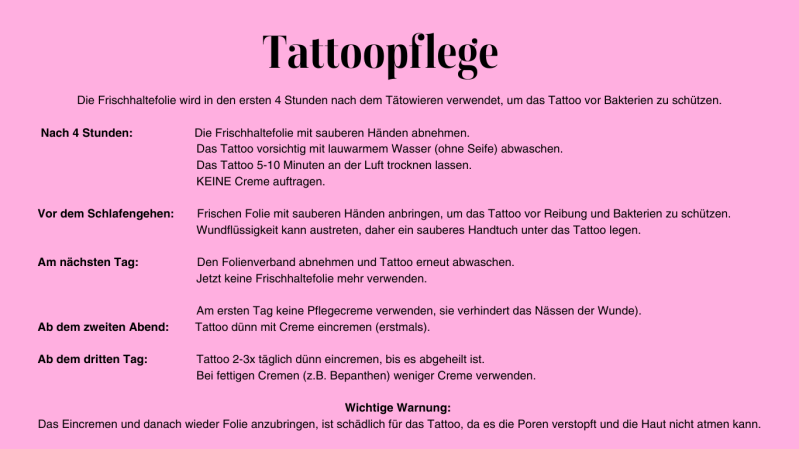 Tattoopflege Informationstext