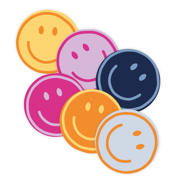 Sticker - smiley gekleurd - goudfolie (4 stuks)
