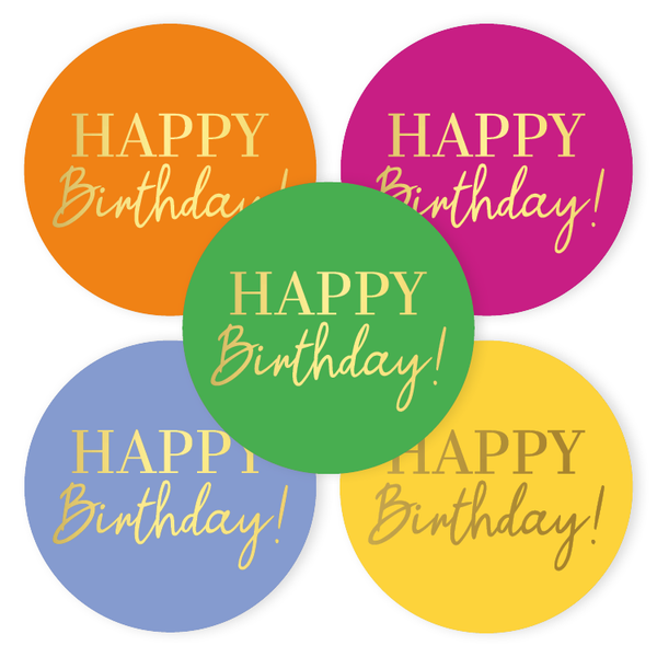 Sticker - happy birthday - goudfolie (5 stuks)