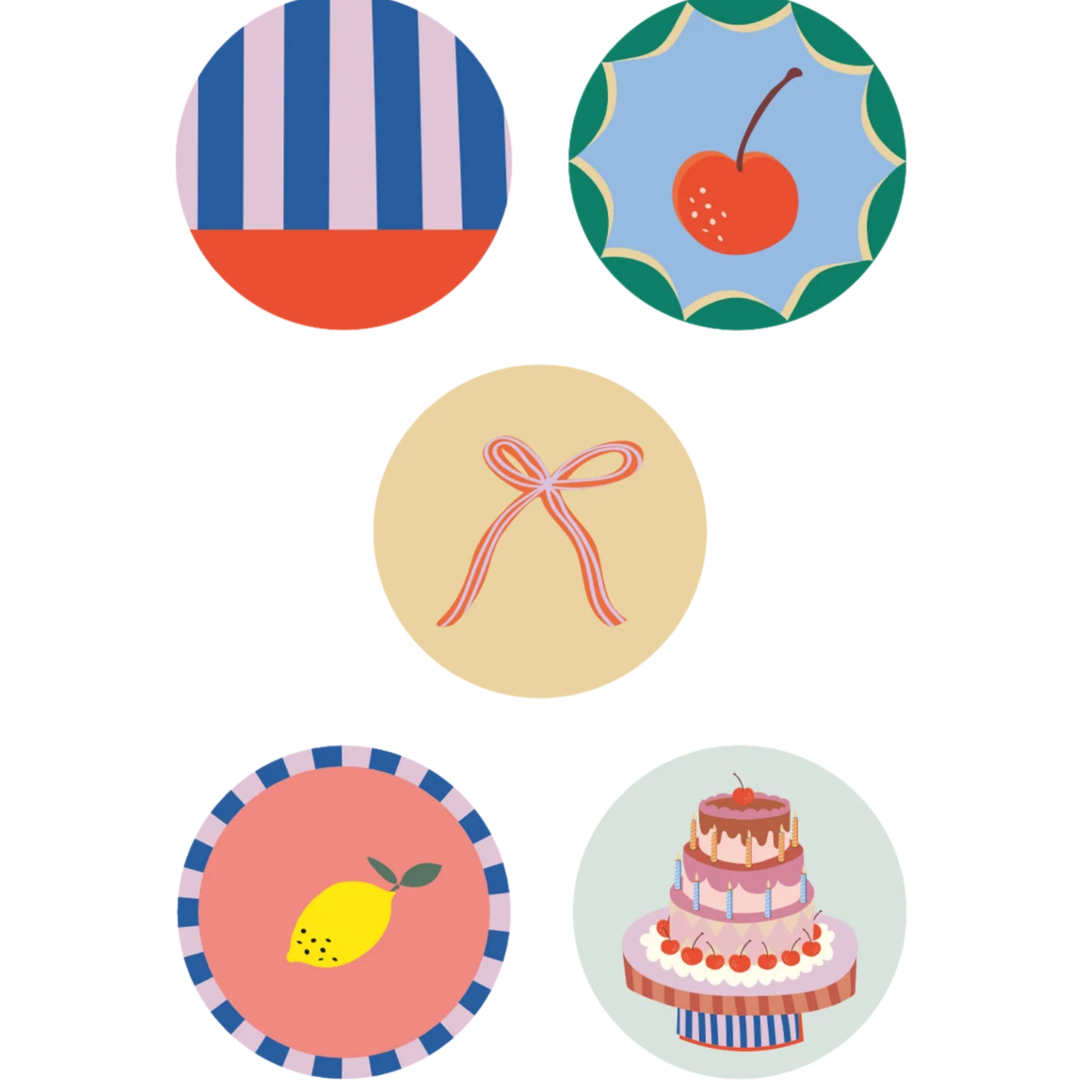 Stickers - 3cm - party - kers, taart, peer, streep, strik