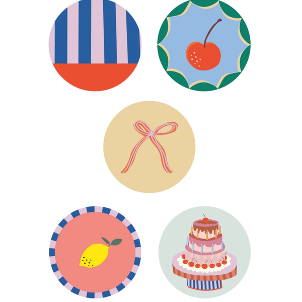Stickers - 3cm - party - kers, taart, peer, streep, strik