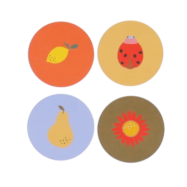 Sticker - lemon, peer, bloem, lieveheersbeestje