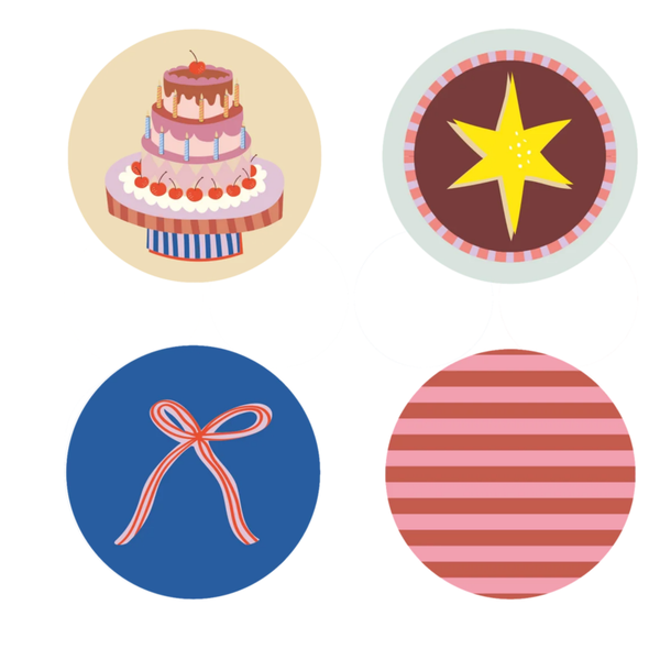 Stickers - taart / strik / streep/ ster