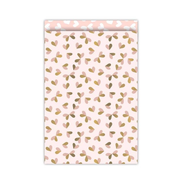 Cadeauzakje roze/goud hartjes | 17x25cm (5 stuks)