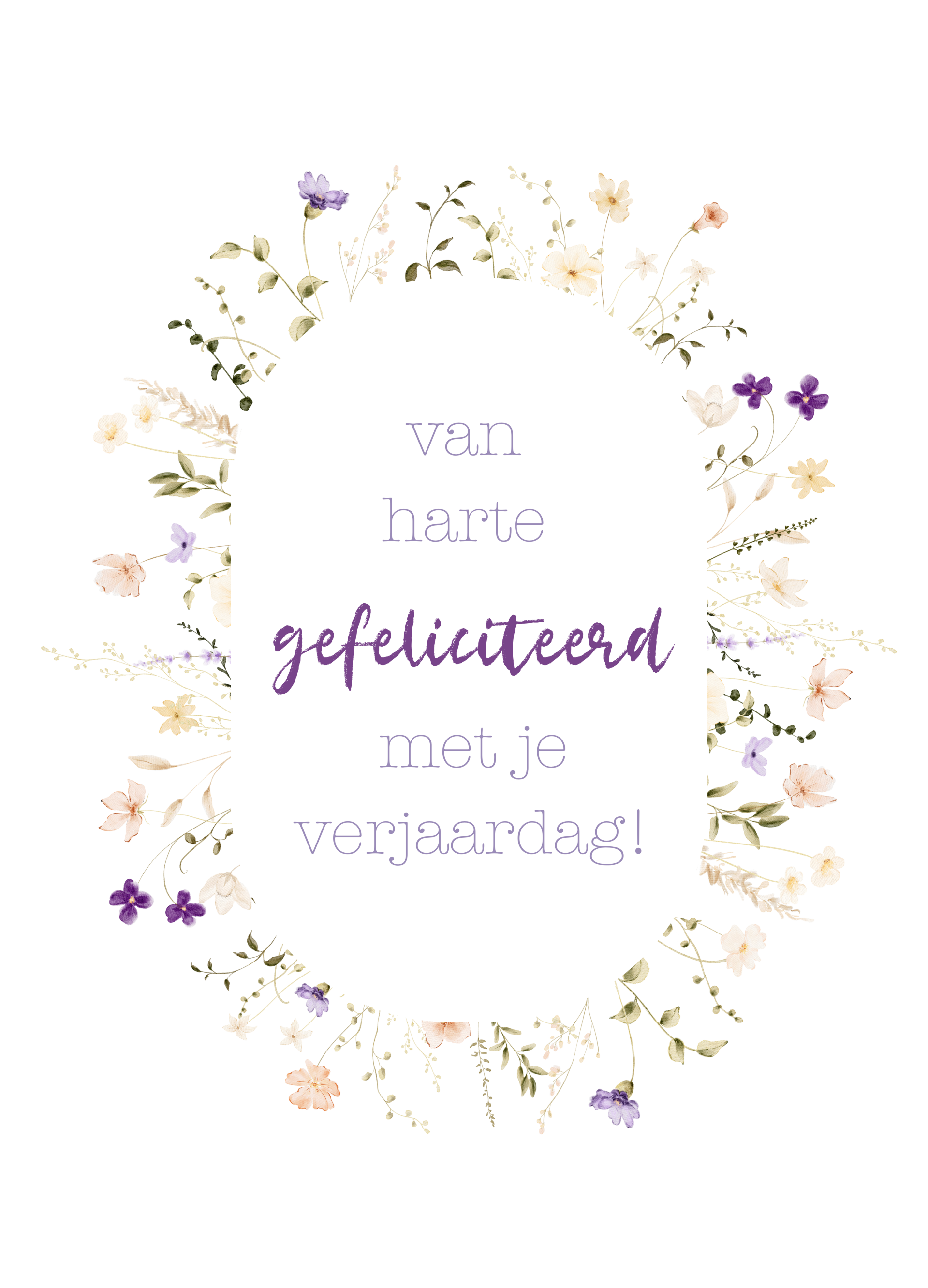Felicitatie - bloemenrand paars