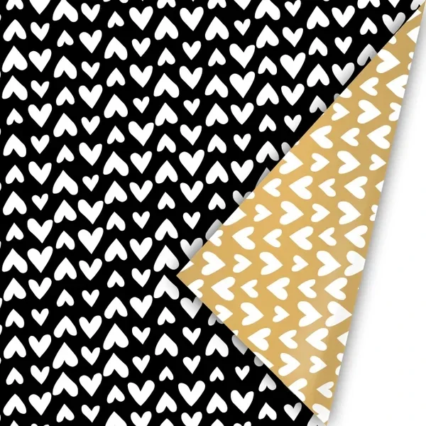 Cadeaupapier 'hearts black/gold'