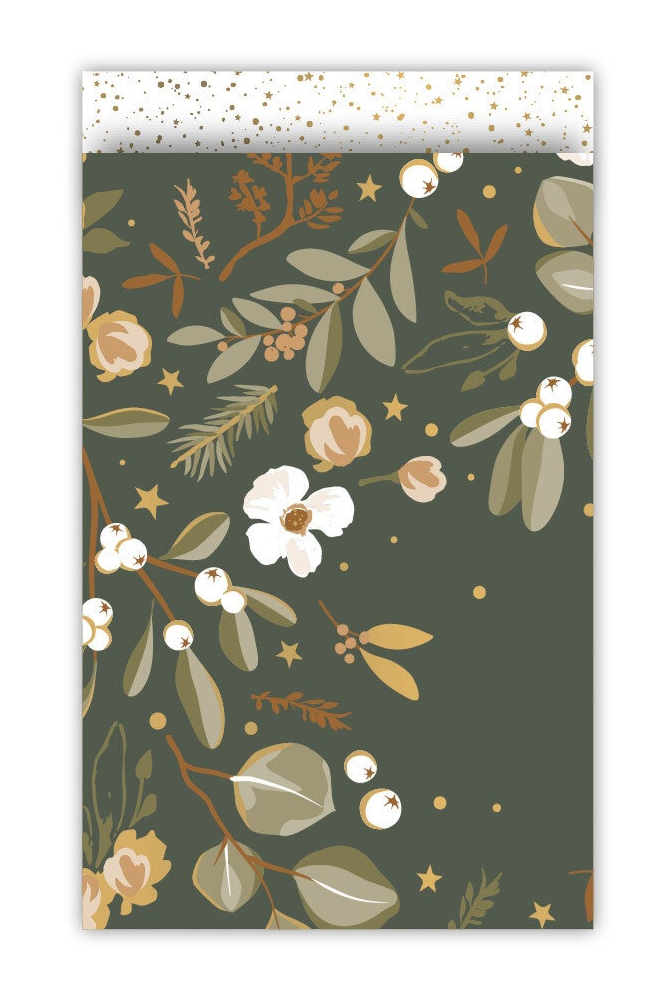 Cadeauzakje bloemen groen | 12x19cm (5 stuks)