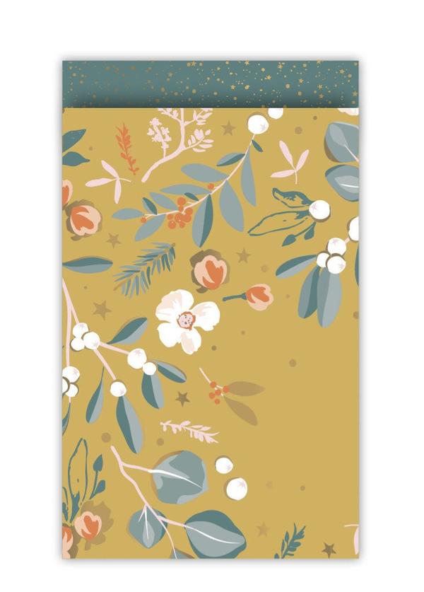 Cadeauzakje bloemen oker | 12x19cm (5 stuks)