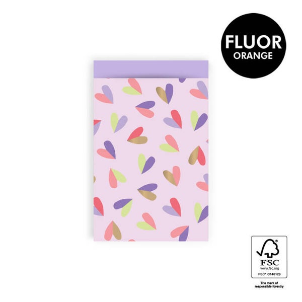 Cadeauzakje hartjes lila  12x19cm (5 stuks)