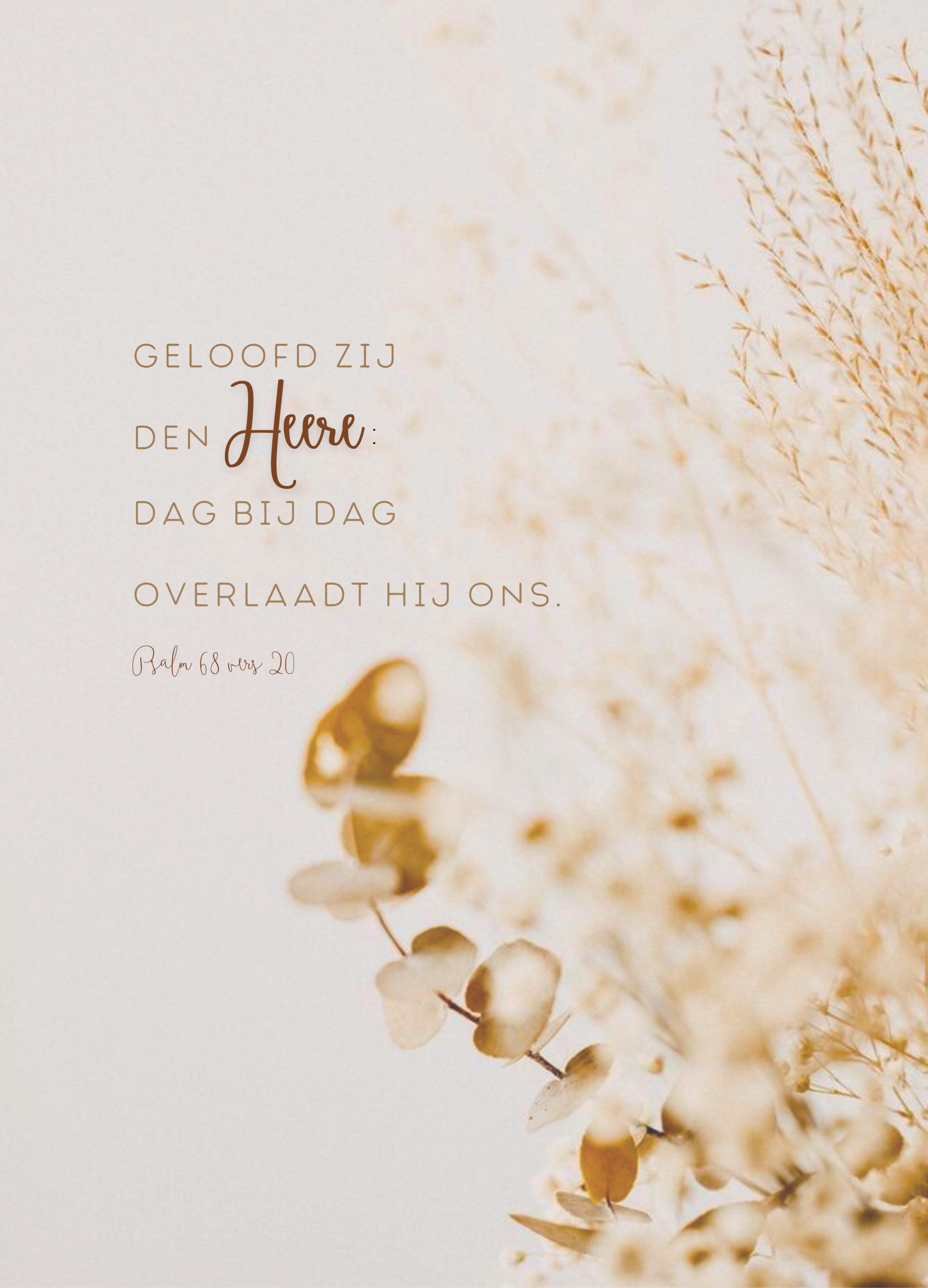 Poster - Geloofd zij den Heere: dag bij dag overlaadt Hij ons (Psalm 68 vers 20)