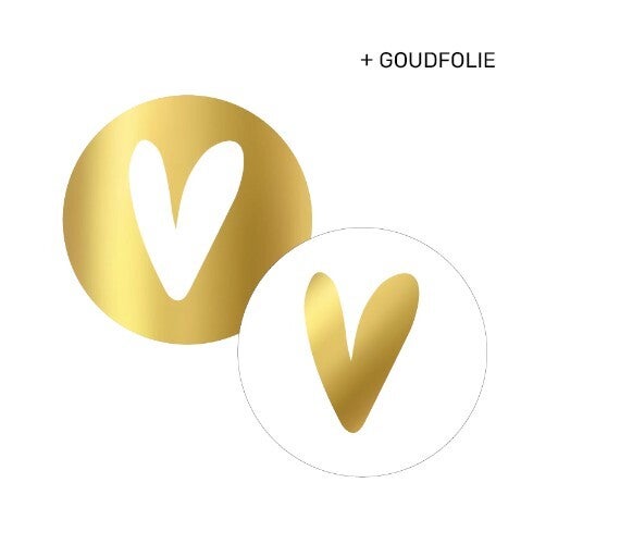 Sticker - hart goud/wit - goudfolie (5 stuks)