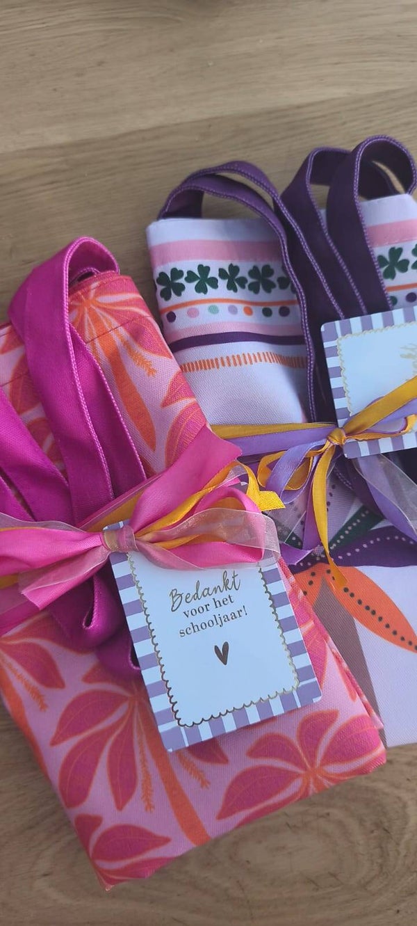 Canvas tas palms + kaartje juf