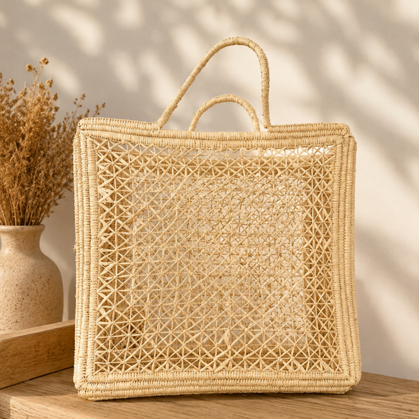 Marokkaanse, handgeknoopte Raffia Shopper - Naturel (M)