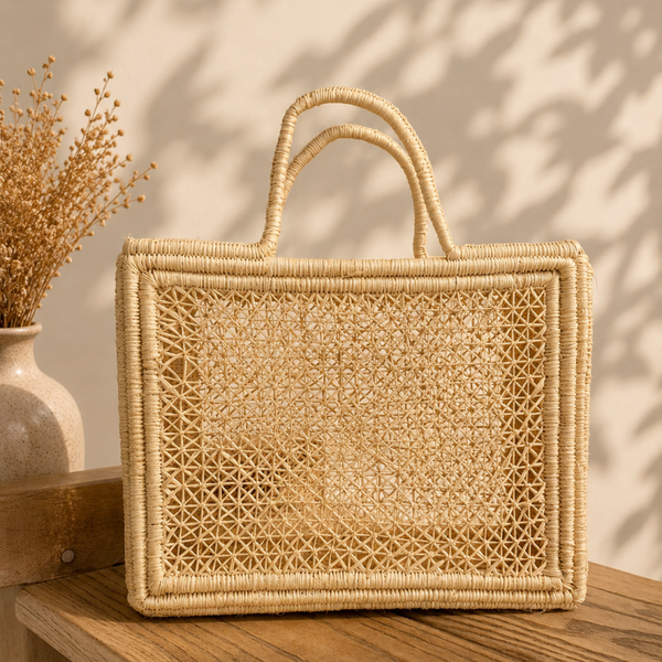 Marokkaanse, handgeknoopte Raffia shopper (S)