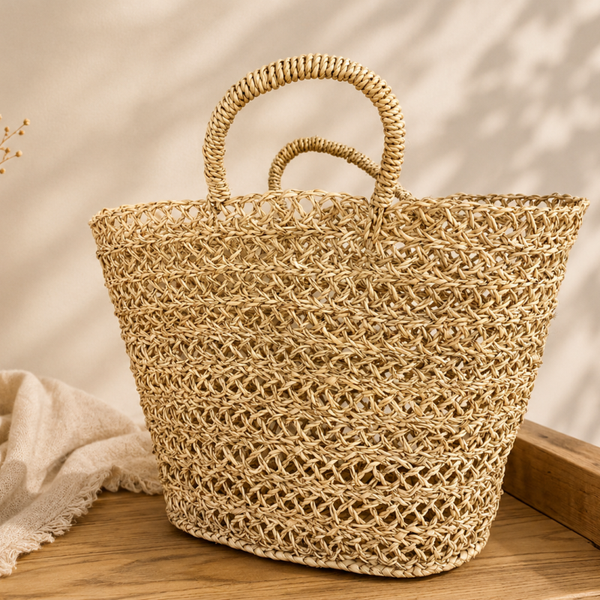 Handgemaakte Marokkaanse Rieten shopper - Naturel