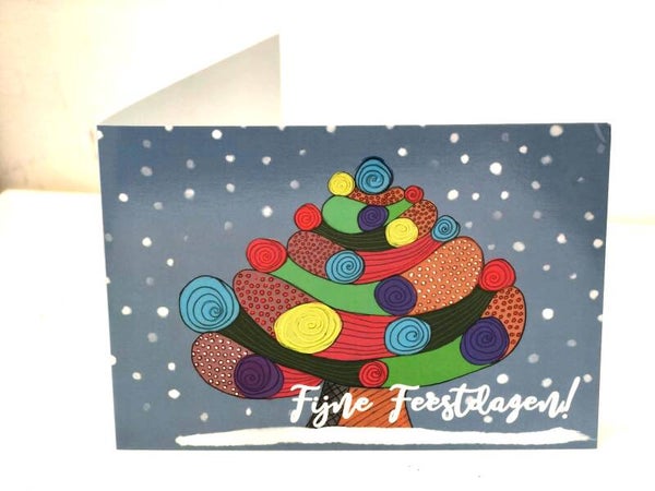 Kerstkaart Kerstboom Fijne Feestdagen-Blauw