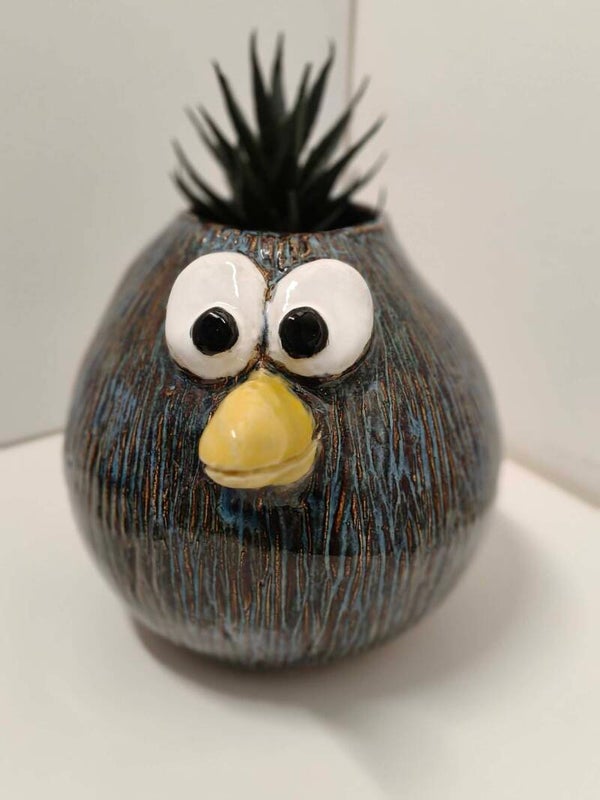 Bloempot vogel (denim) groot