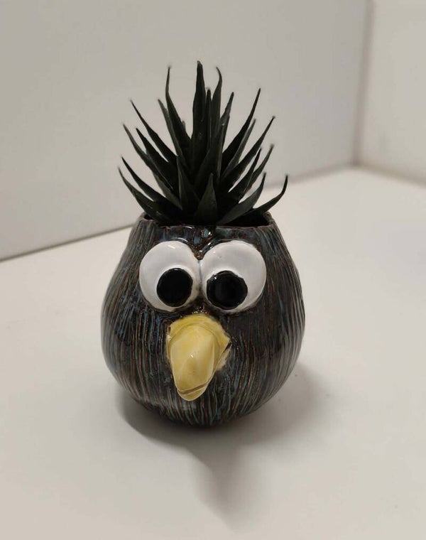 Bloempotje vogel (denim) klein