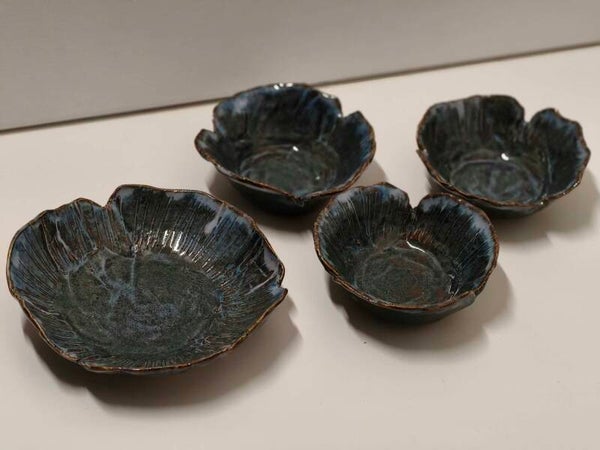 Set van 4 keramieken potjes (Blauw)