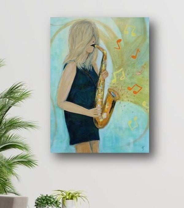 Playing saxophone