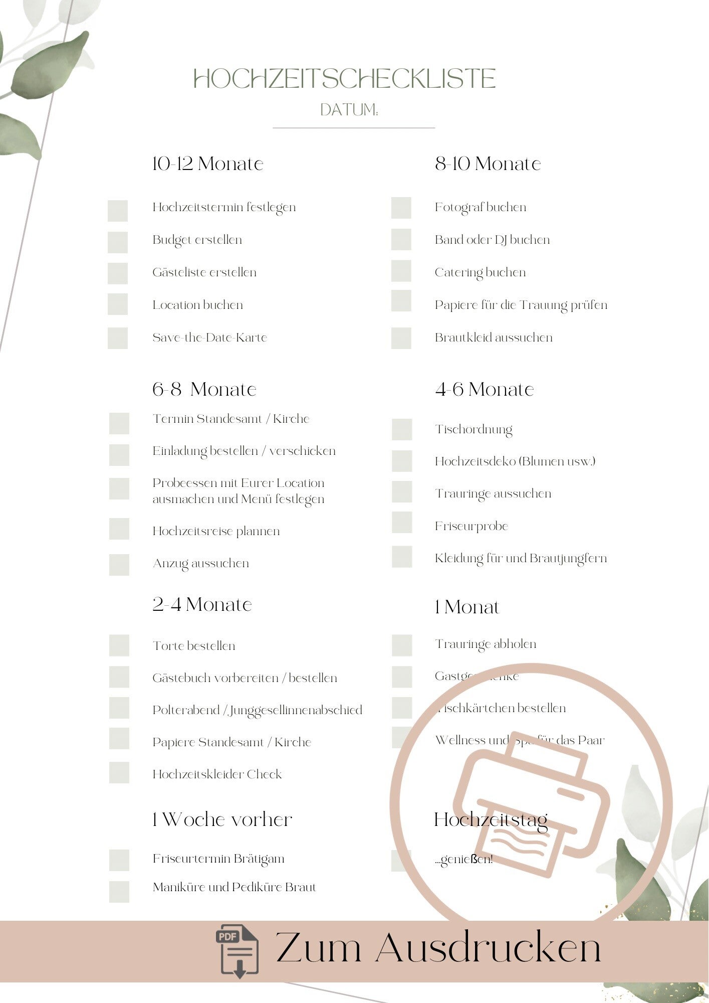 Hochzeits-Checkliste als PDF – Zum Ausdrucken