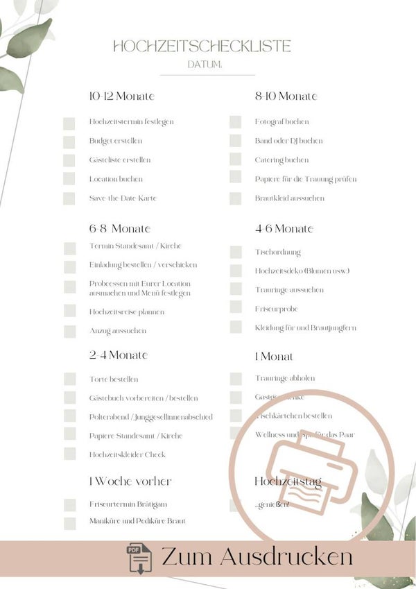 Hochzeits-Checkliste als PDF – Zum Ausdrucken