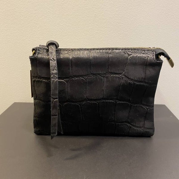 Handtas - zwart krokodil print