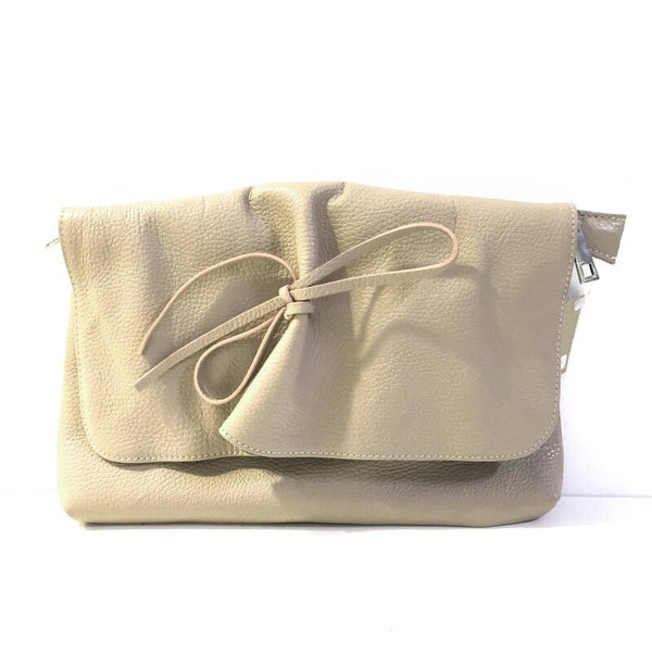 Leren schoudertasje & clutch beige