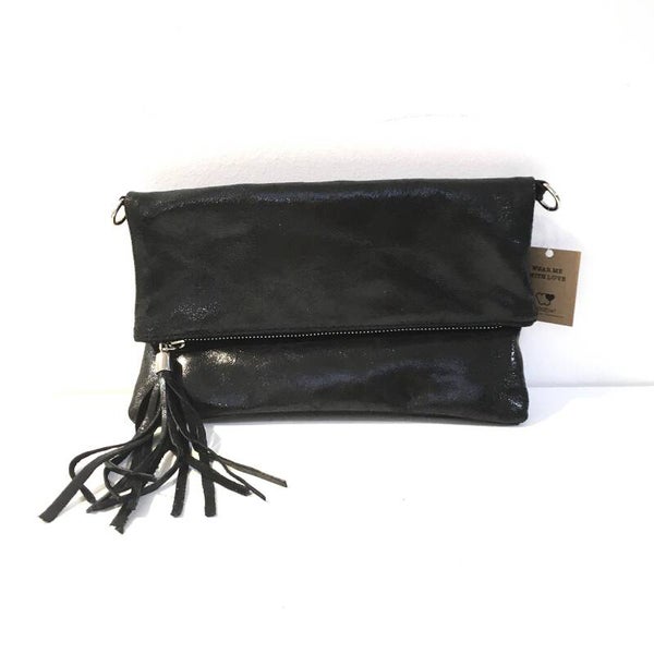 Leren schoudertasje + clutch