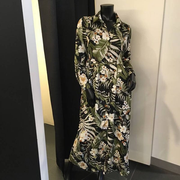 Lange jurk bloemenprint zwart 
