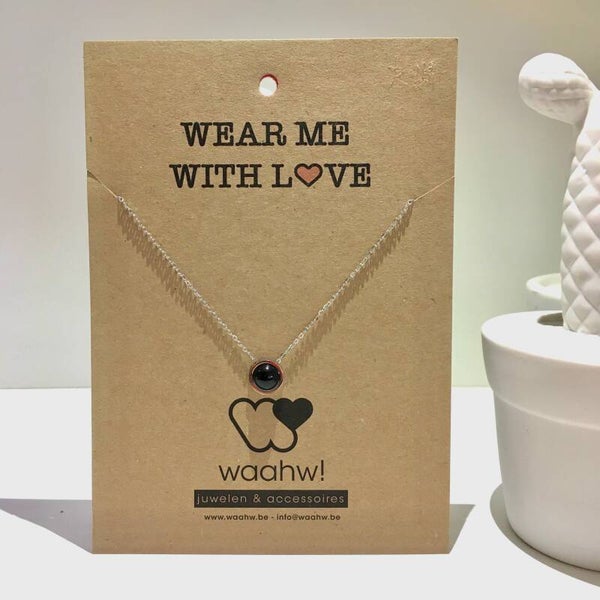 Ketting zilver rvs zwarte parel