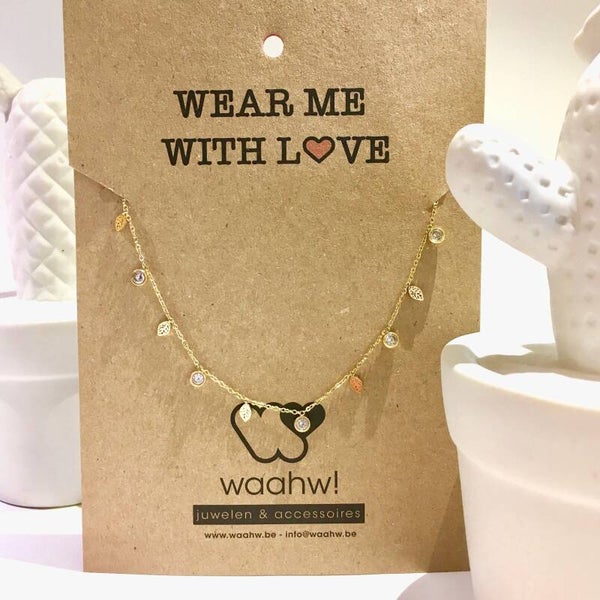 Ketting goud rvs blaadje en steentje