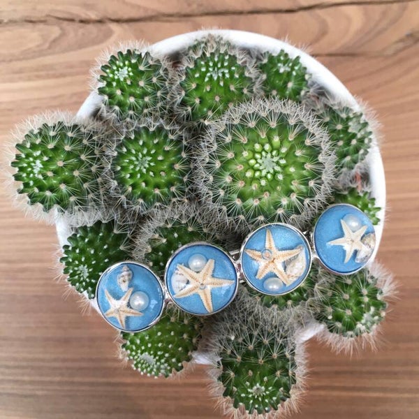 Haarspeld zilver met cabochons schelp