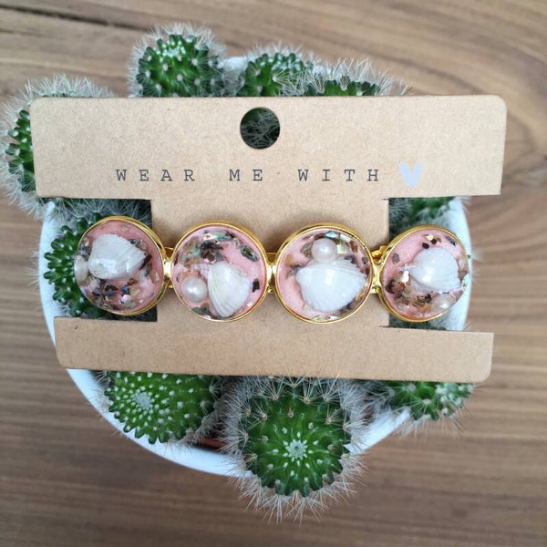 Haarspeld goud met cabochons schelp