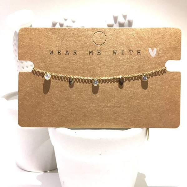 Armband goud rvs steentjes en blaadjes