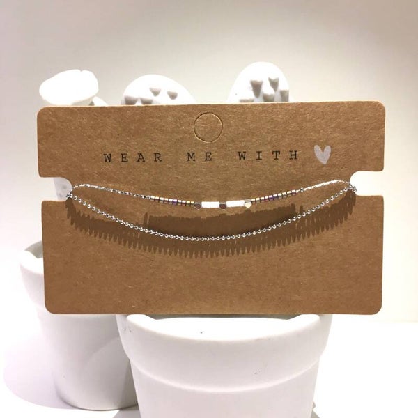 Armband zilver rvs dubbel blokjes