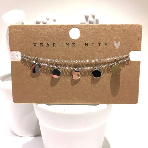 Armband zilver rvs dubbel plaatjes