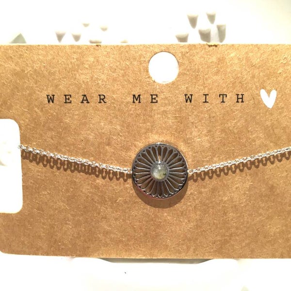 Armband zilver rvs plaatje met steentje