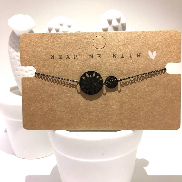 Armband zwart rvs 2 cirkels