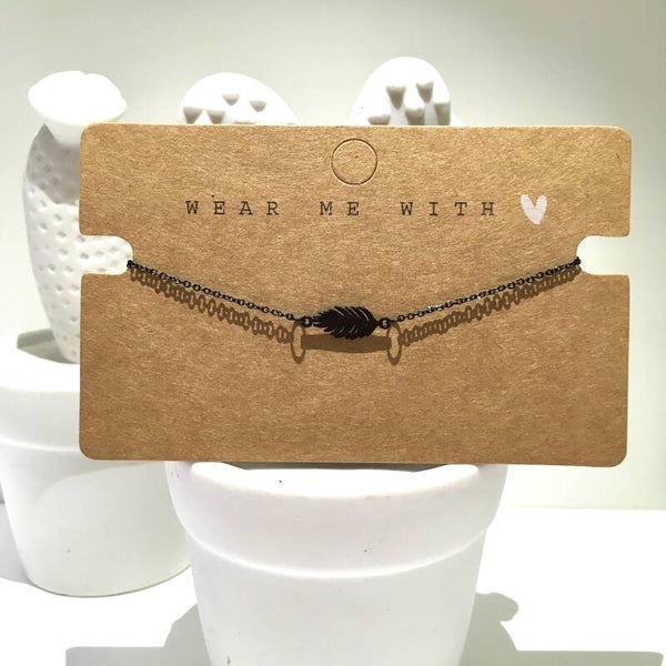 Armband zwart rvs blaadje